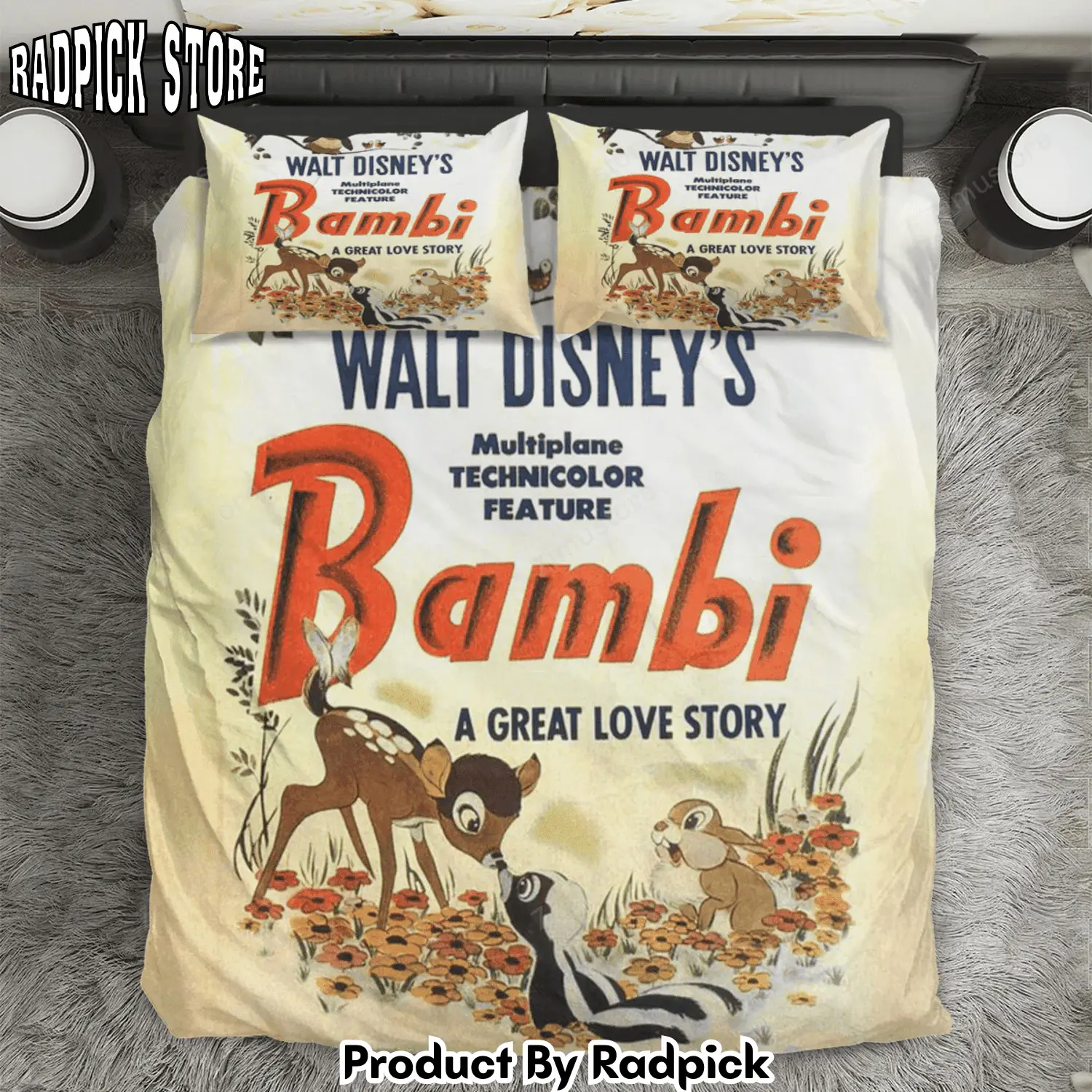 Radpick bambi poster 8 3pcs 3pcs bedding set duvet cover and pillow cases gift for fan rp3278480